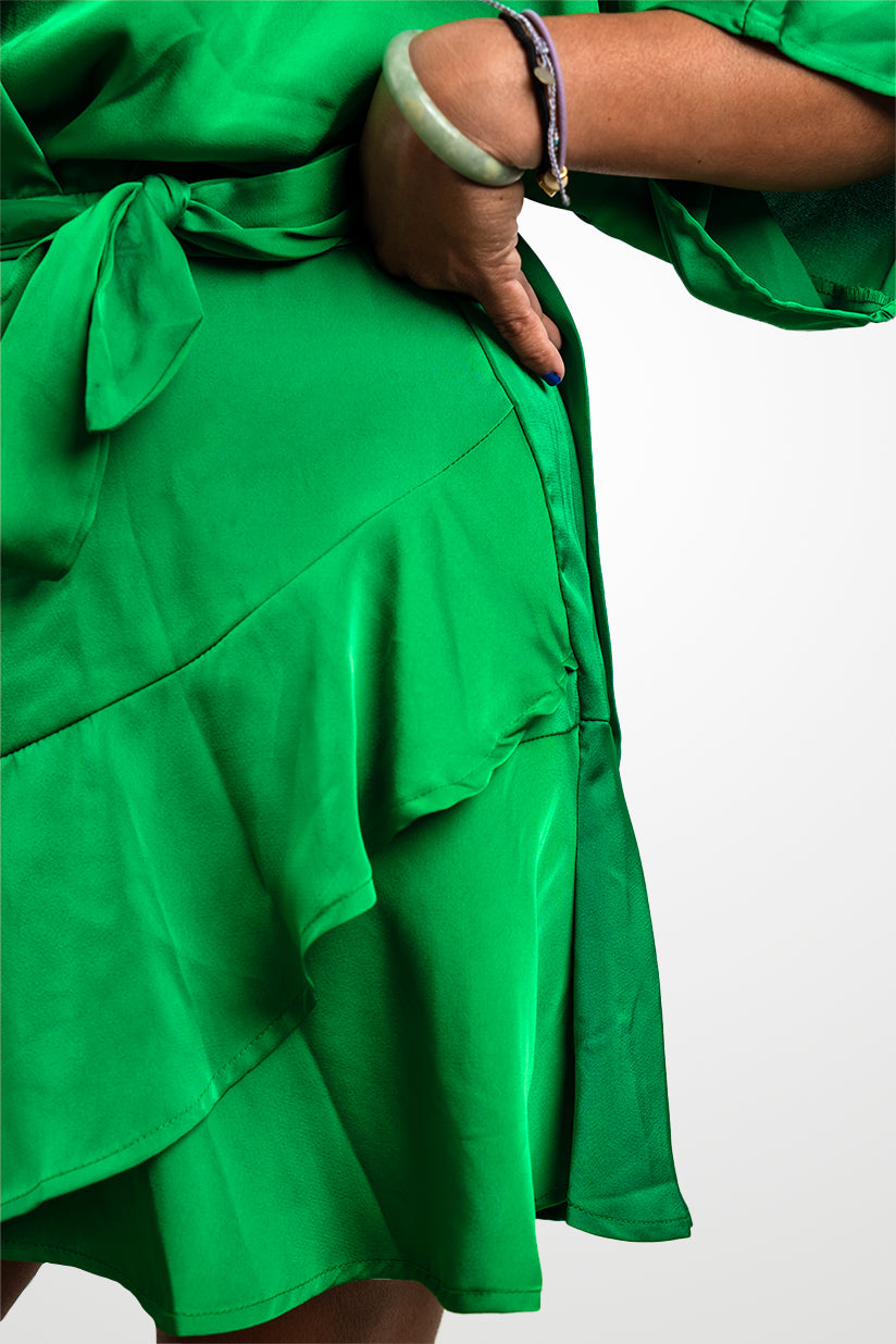 Flared Sleeve Satin Mini Dress - NEW WARDROBE? 40% DISCOUNT AT CHECKOUT!