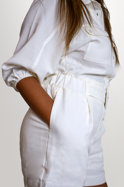 Coco White Pocketed Sleeve Romper - NEW WARDROBE? 40% DISCOUNT AT CHECKOUT!