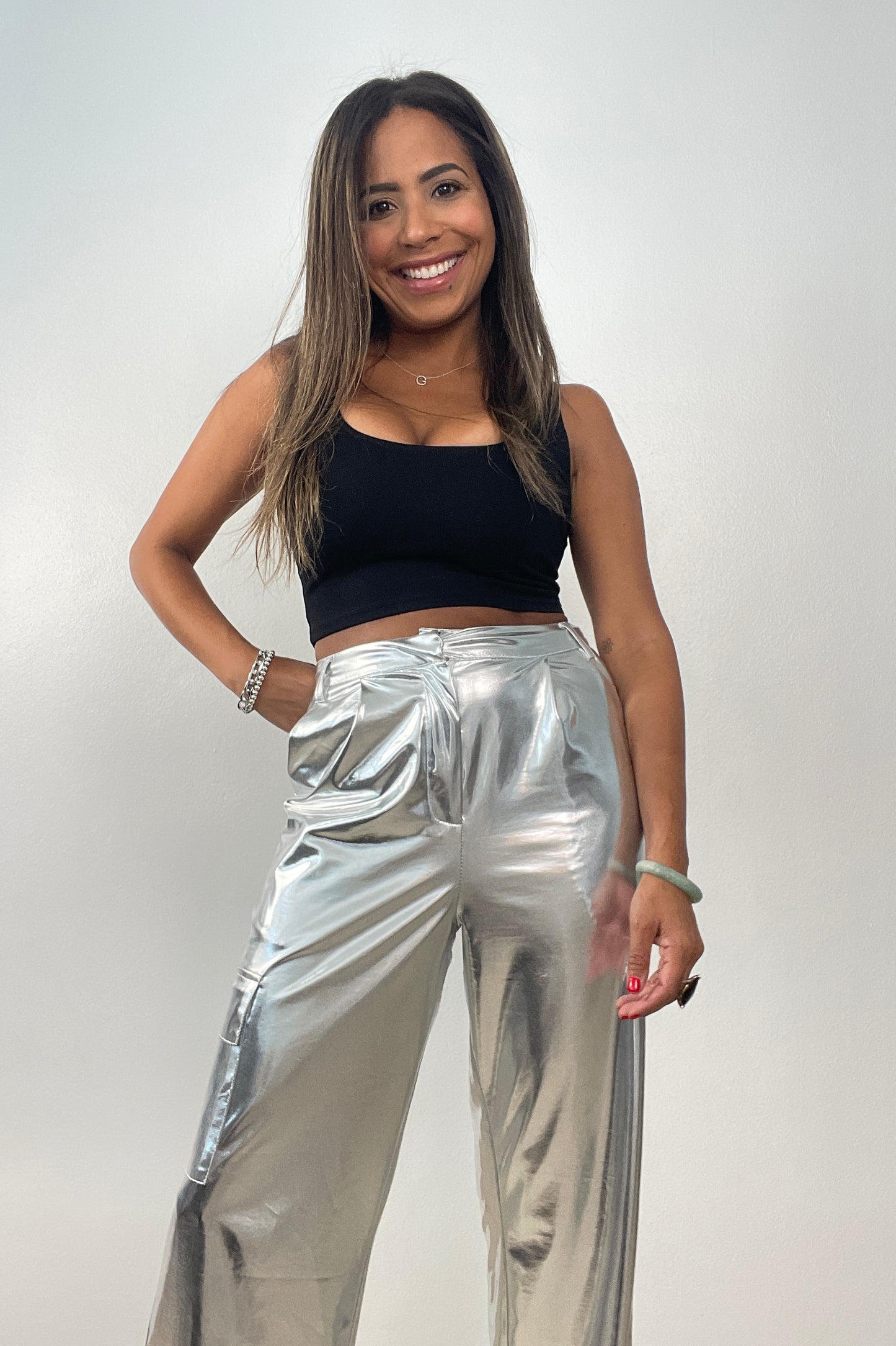 Metallic Elegance High-Waisted Straight Leg Pants - NEW WARDROBE? 40% DISCOUNT AT CHECKOUT!