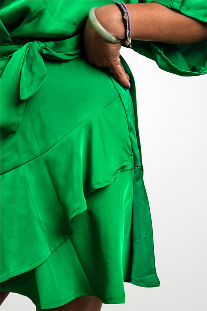 Flared Sleeve Satin Mini Dress - NEW WARDROBE? 40% DISCOUNT AT CHECKOUT!